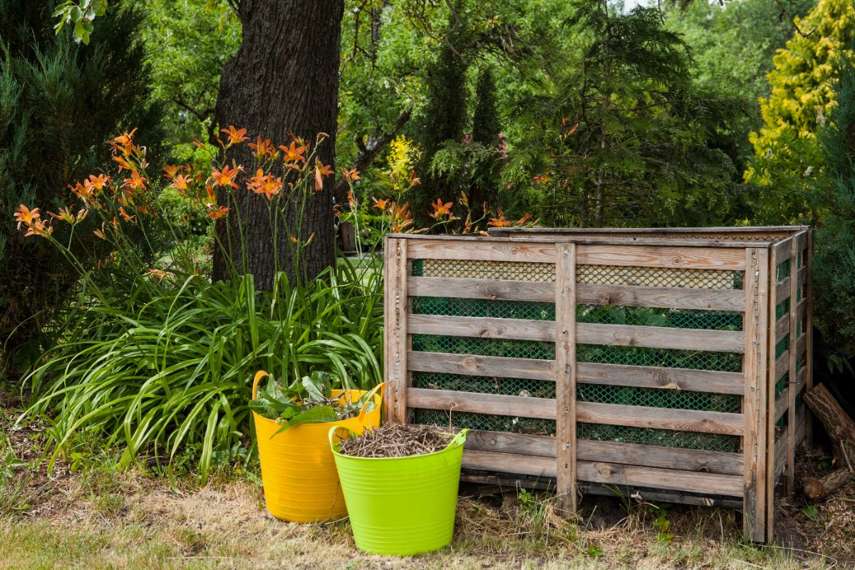 DIY compost bin placed correctly in the garden.