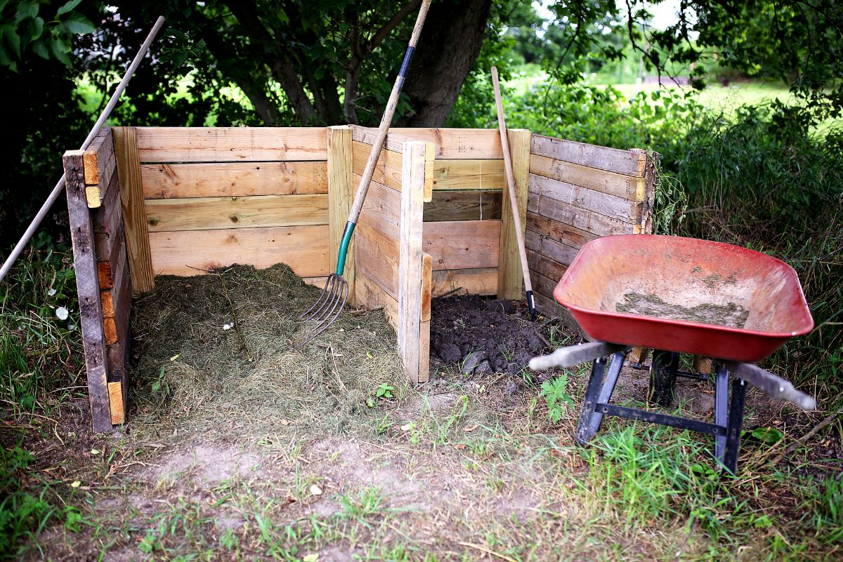 Turning the compost pile.