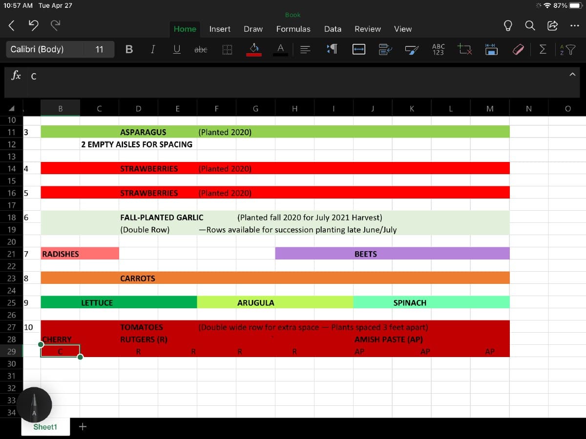 garden tracker spreadsheet