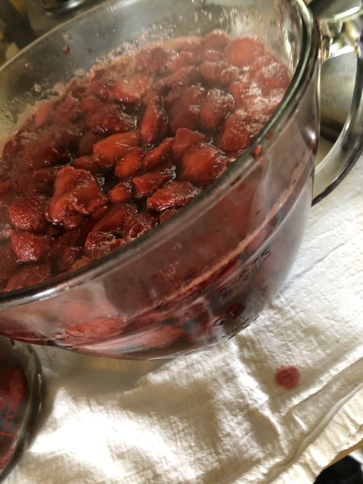 strawberries measured for jam making