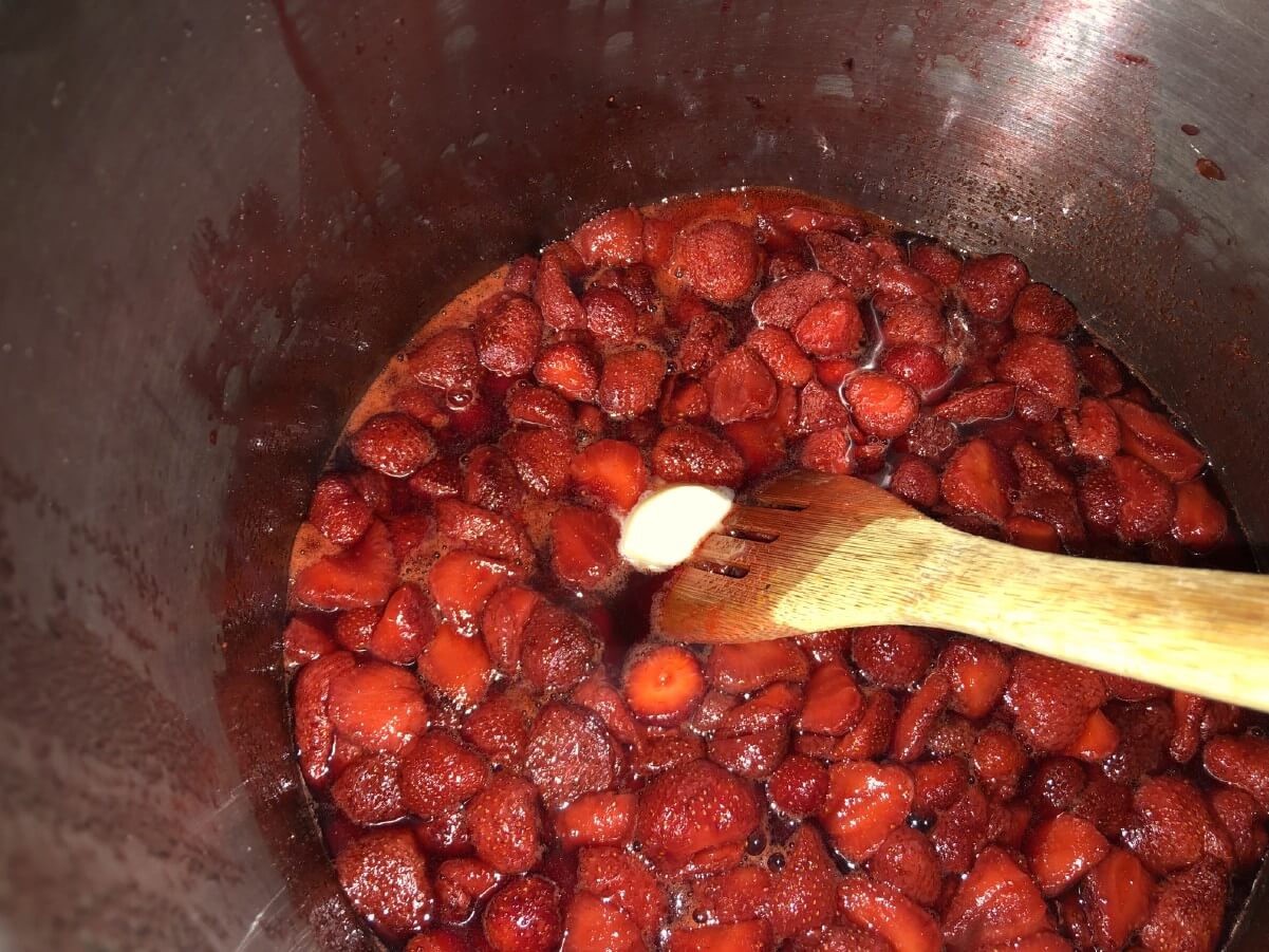 dollup of butter in jam pan