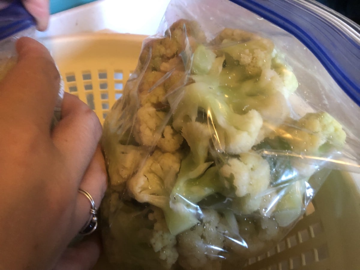 cauliflower in ziplock baggie