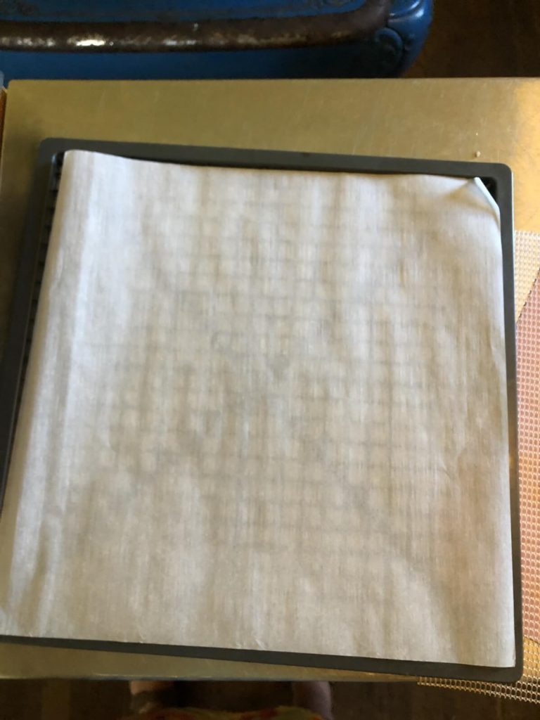 parchment dehydrator sheet on dehydrator screen