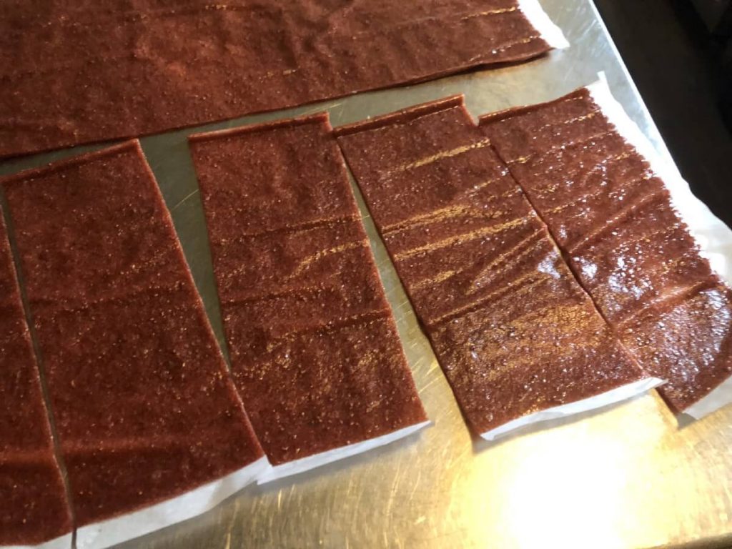 fruit leather sheet cut into serving sizes 