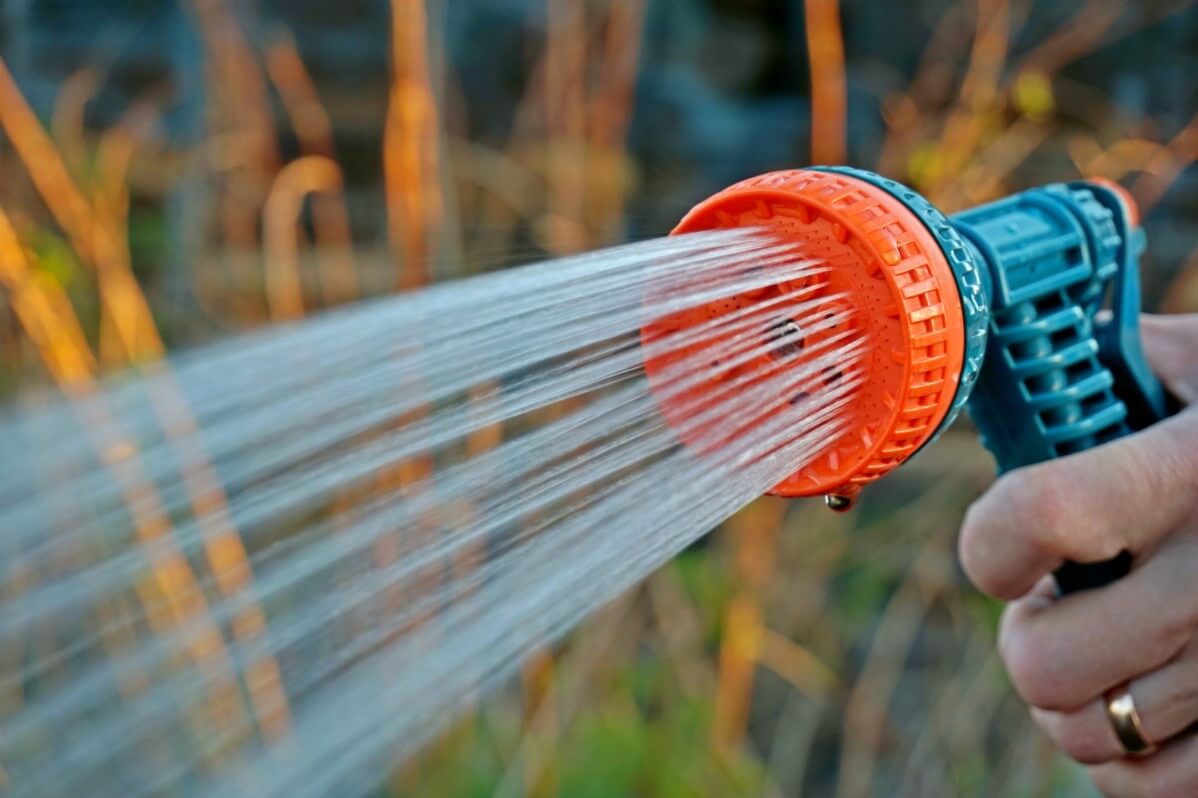 garden hose spraying water