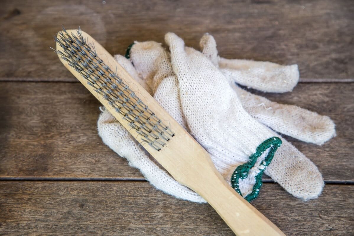 wire brush on cotton garden gloves