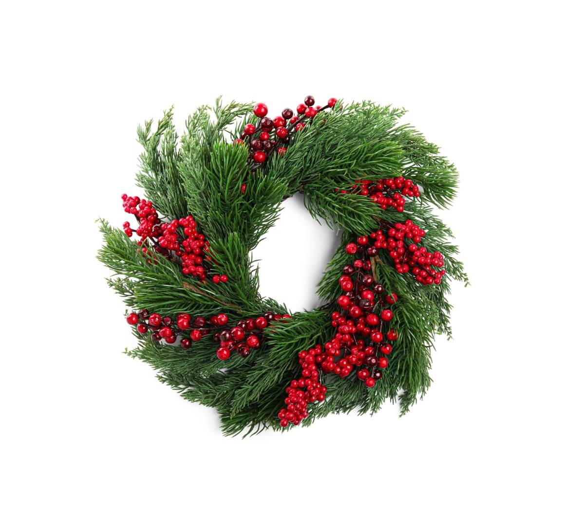 wreath made with natural berries and evergreen branches