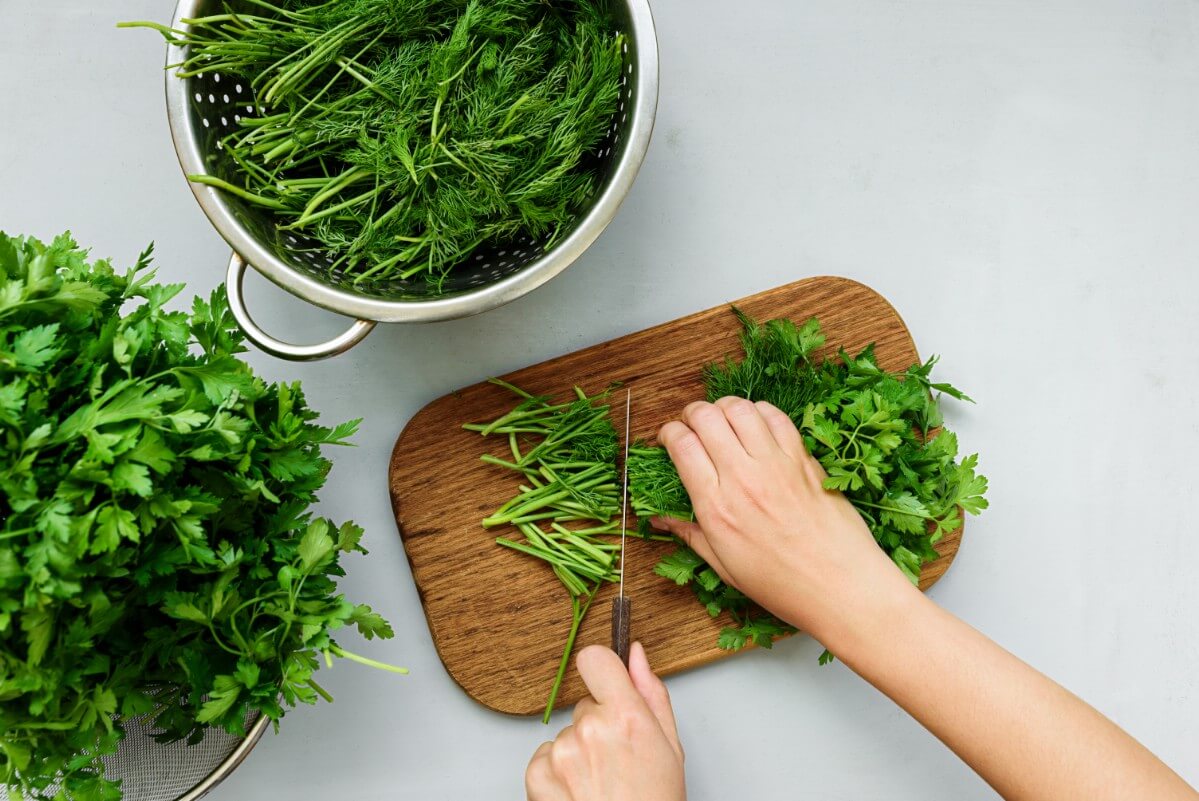 chopping fresh herbs