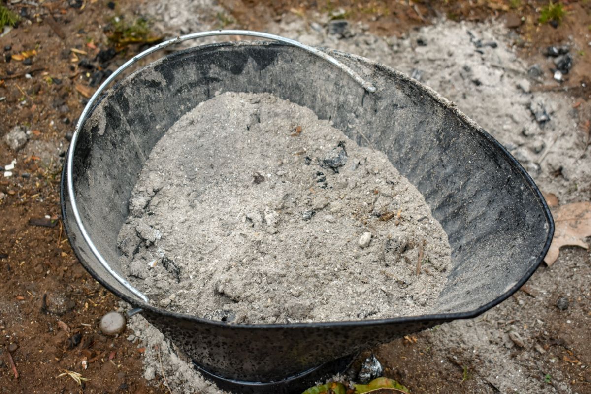 ash bucket filled with ashes from a cleanout