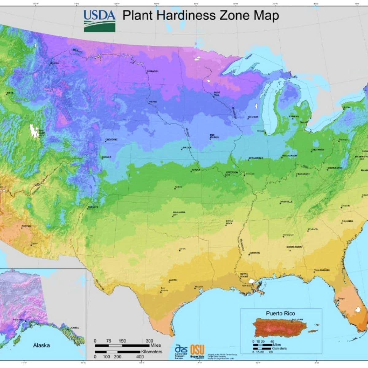 USDA plant hardiness zone map