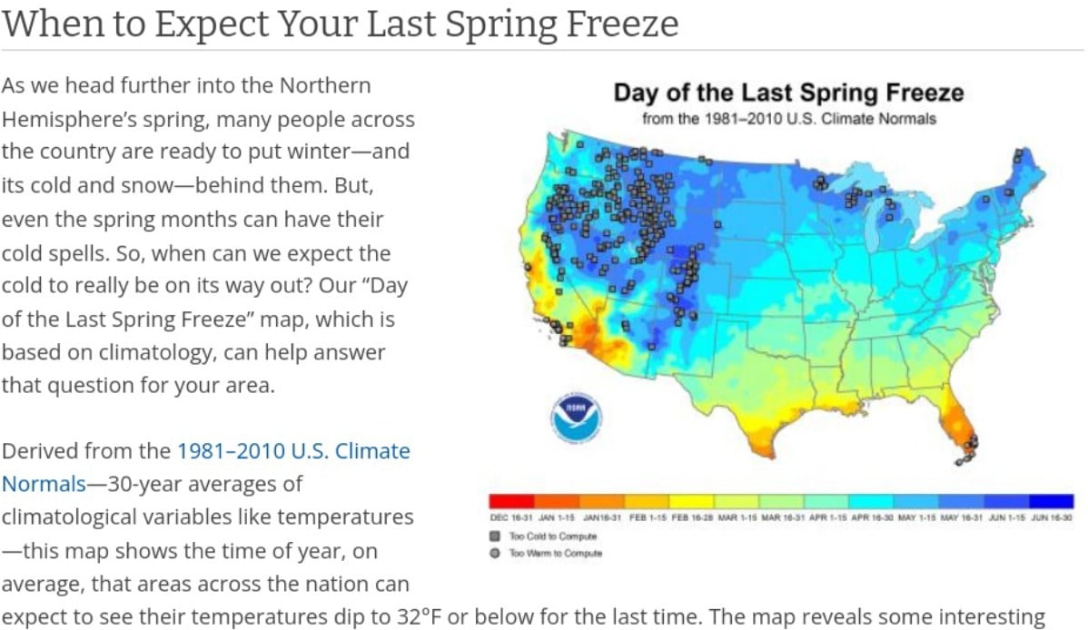 First and Last Frost Dates by USDA Zone