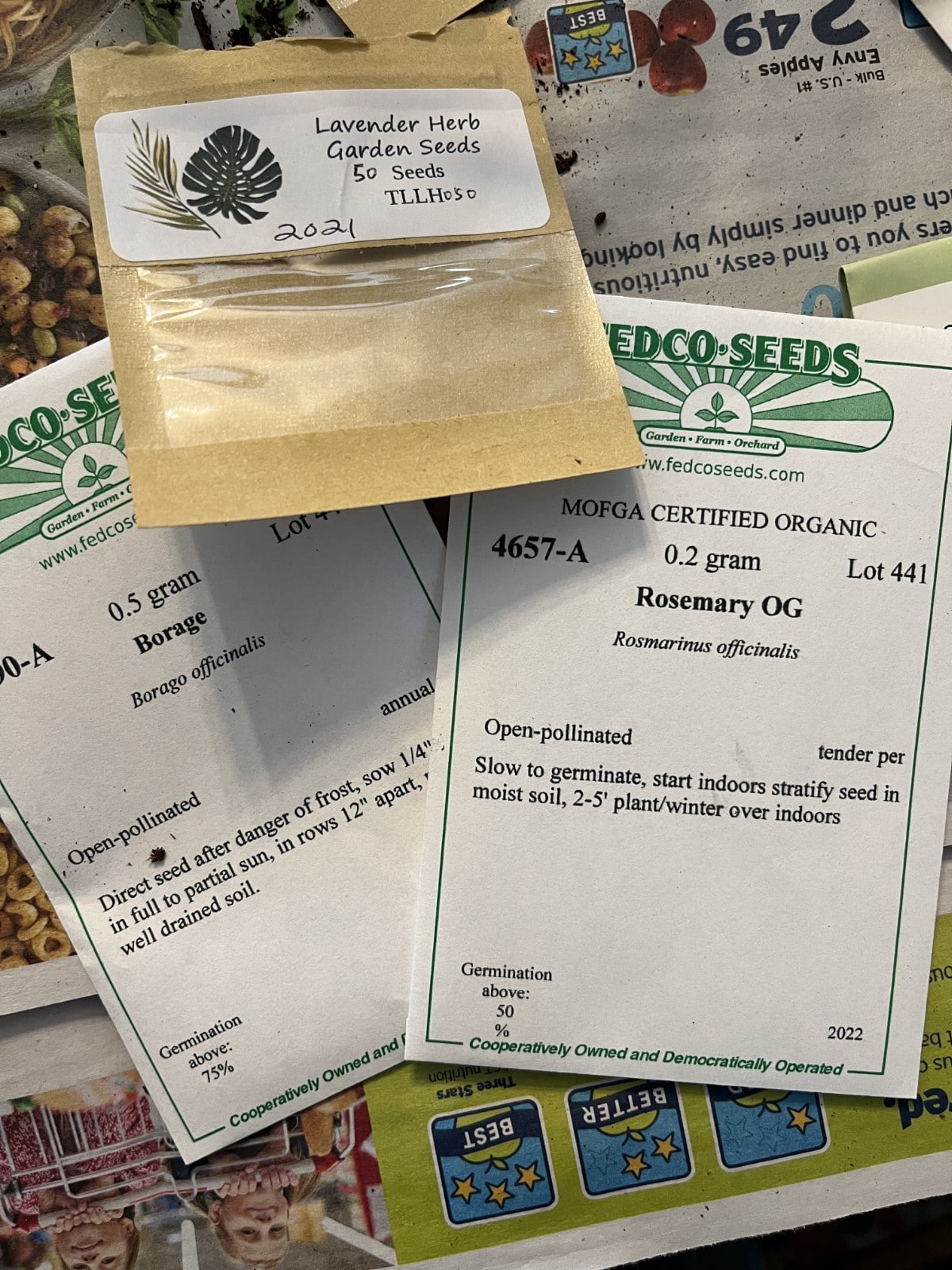 packets of seeds with different grow times