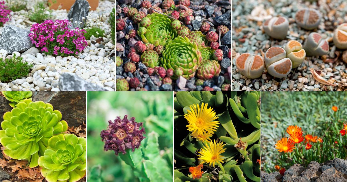 Collage of beautiful plants that grow on rocks.