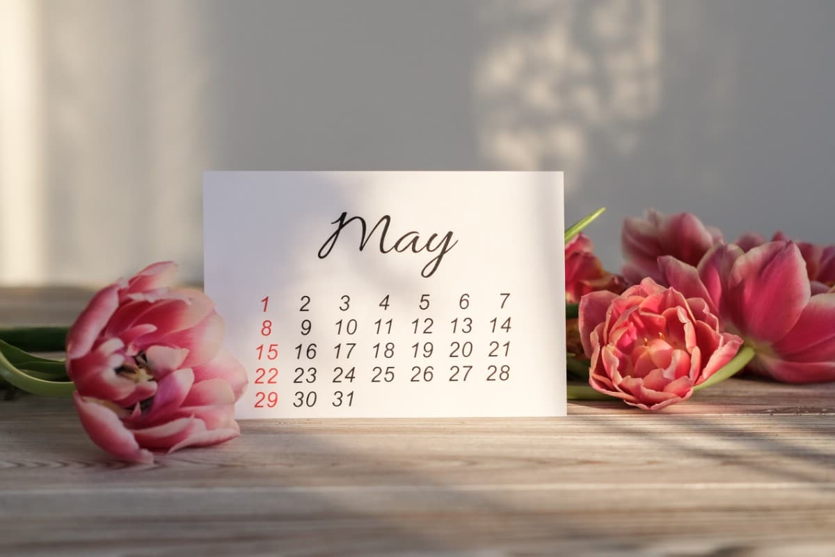 May Calendar page with flowers