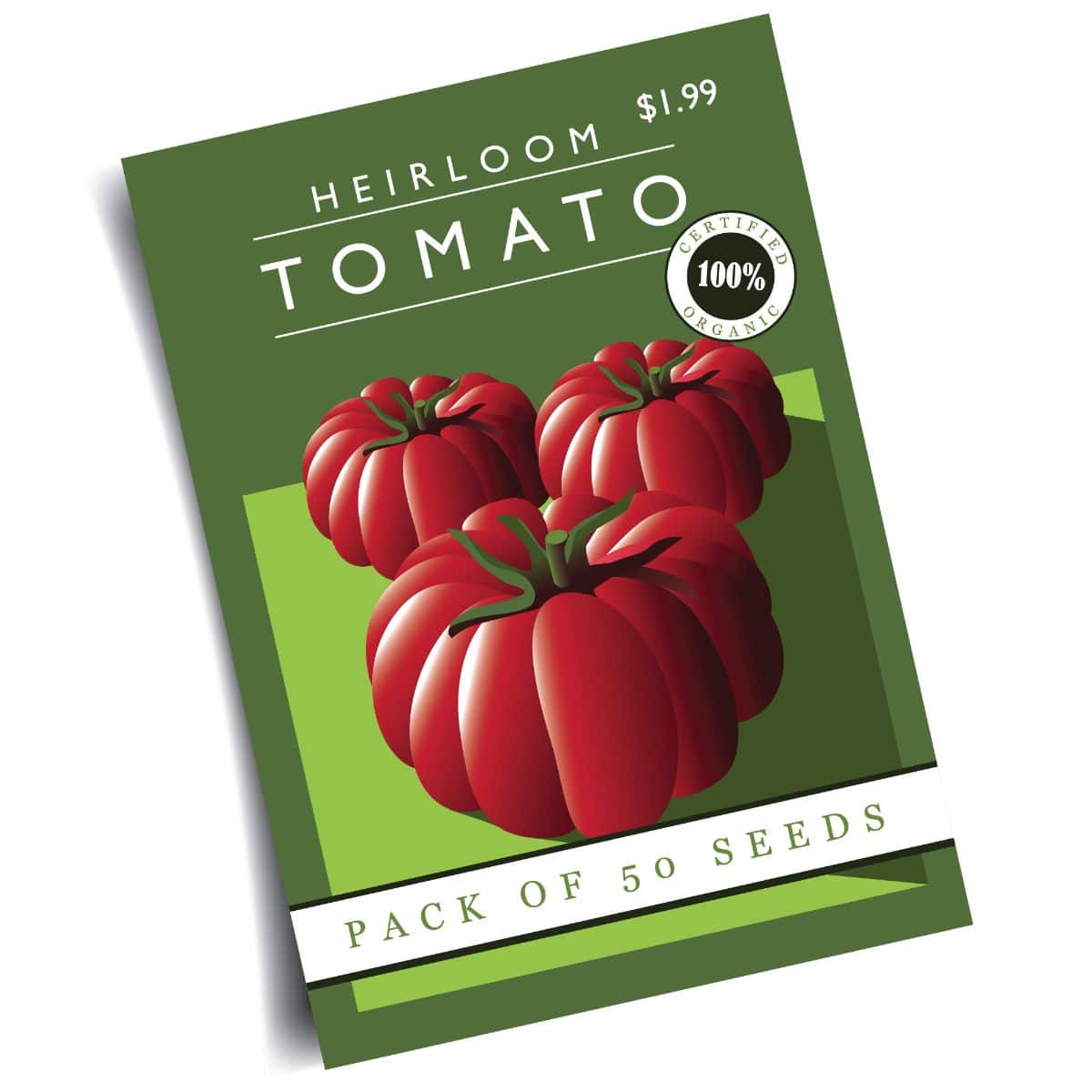 A packet of tomato seeds clearly labeled as heirloom