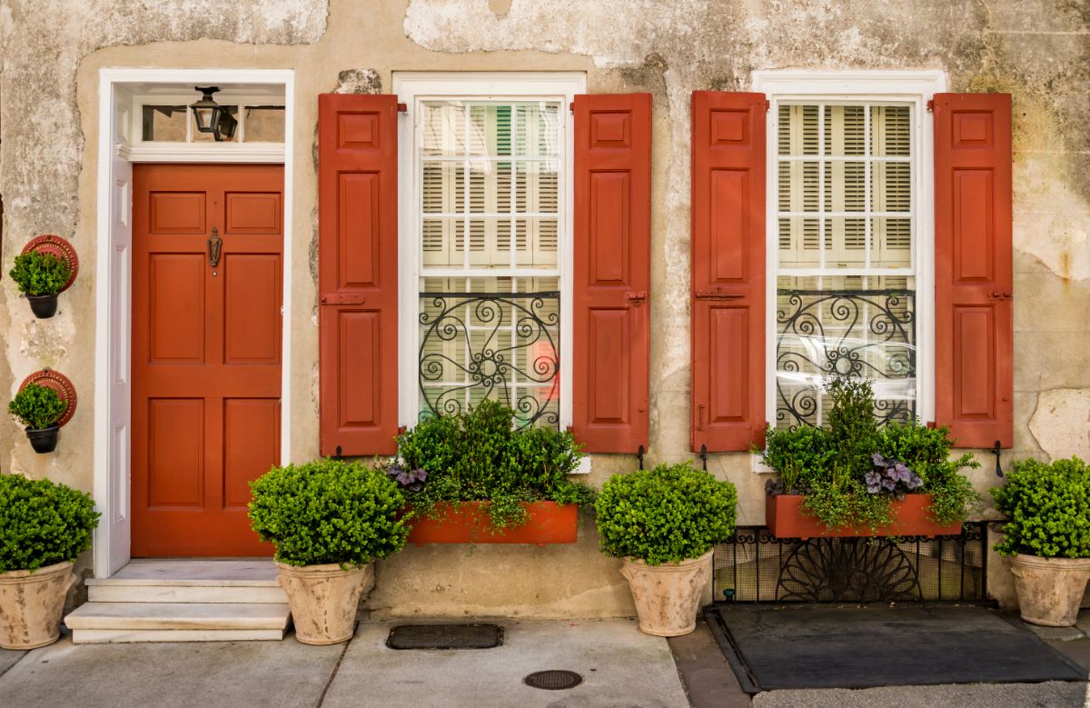 A front entryway with carefully selected plants and planters