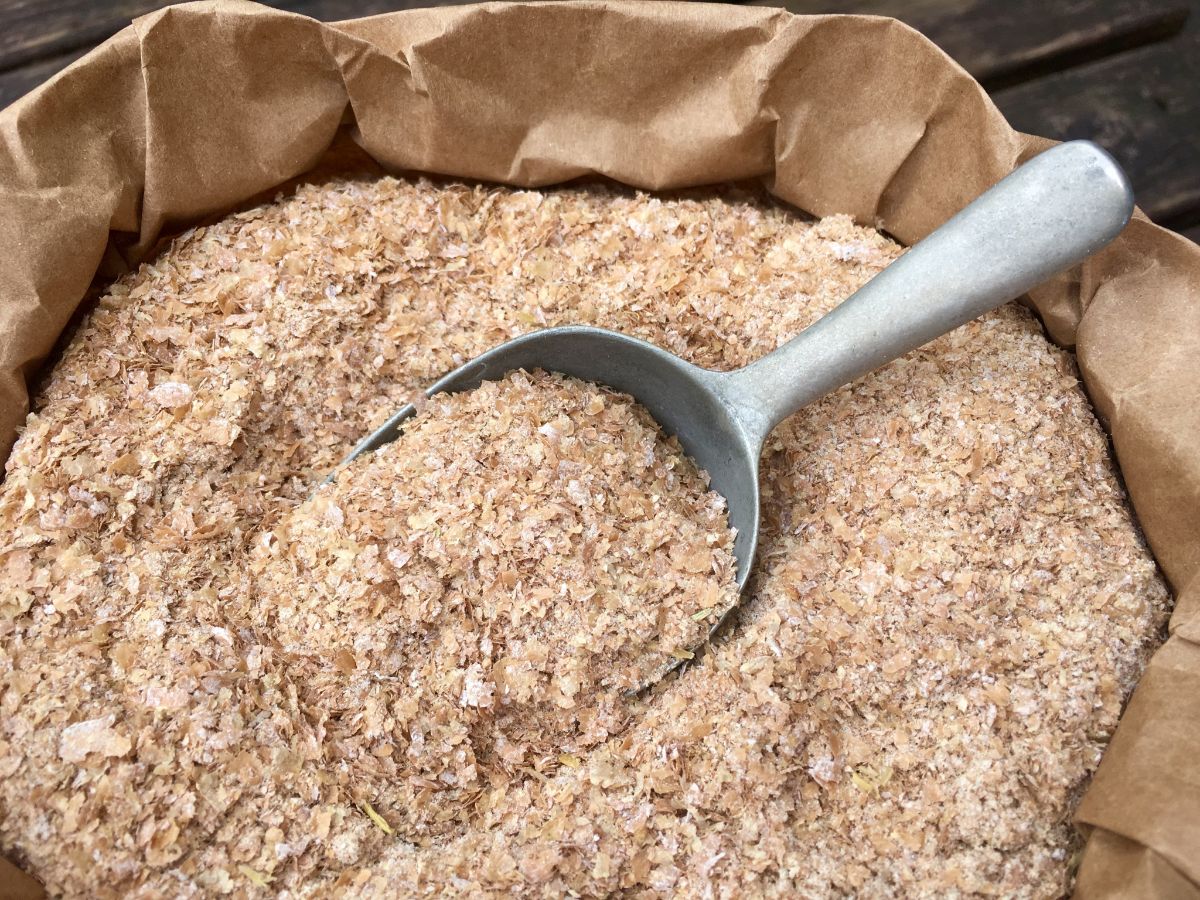Bag of wheat bran for slug and snail control
