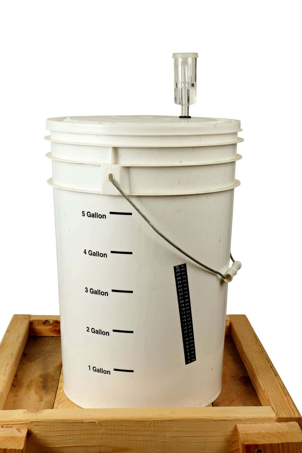 Five gallon bucket used for fermenting homemade wine