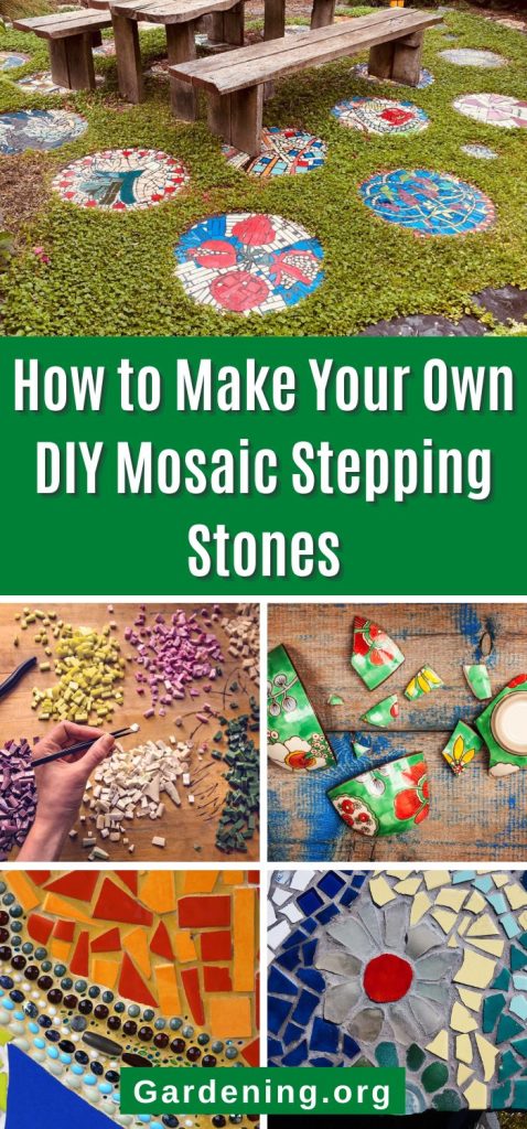 How to Make Your Own DIY Mosaic Stepping Stones pinterest image.