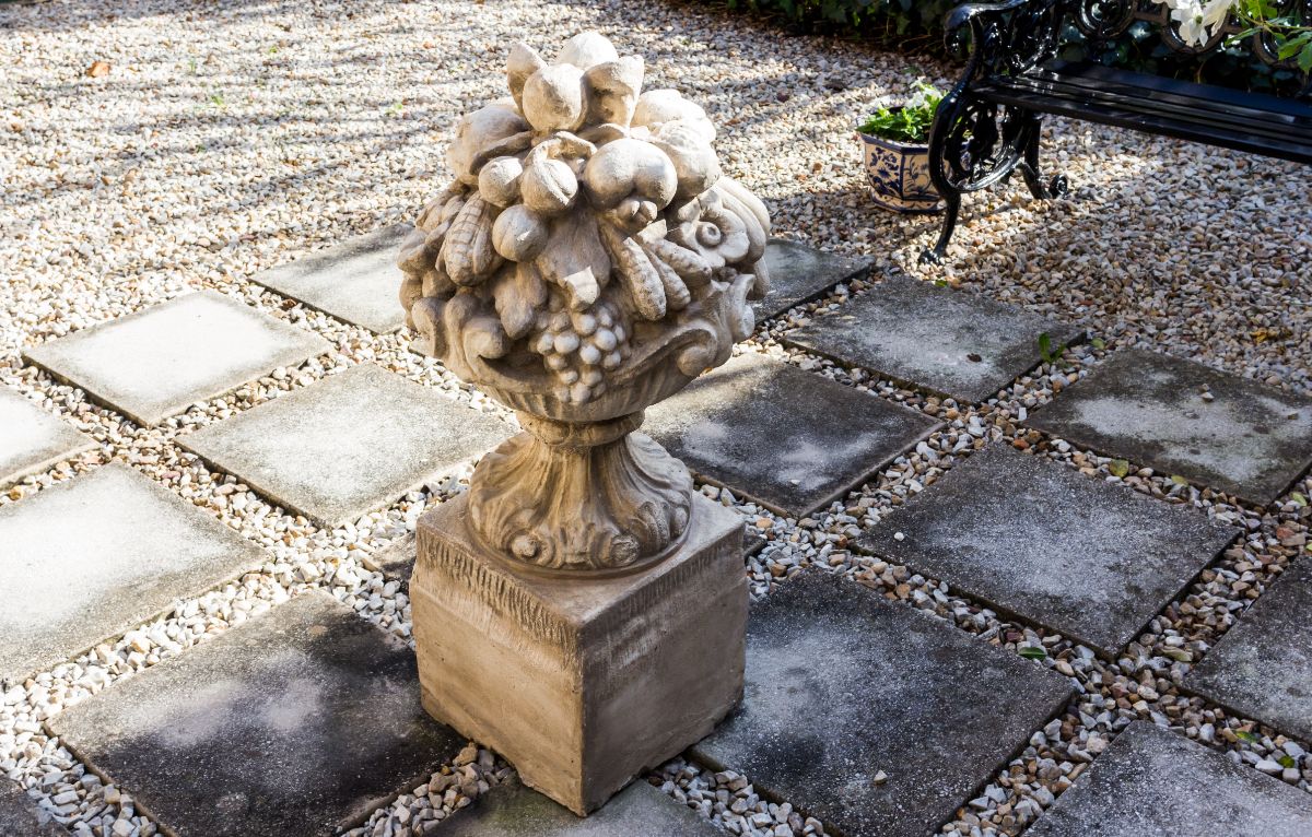 Outdoor garden ornaments being stored for winter