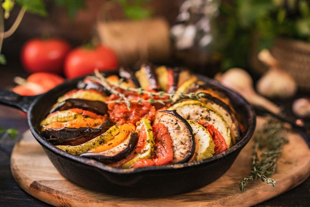 French ratatouille baked in a cast iron pan