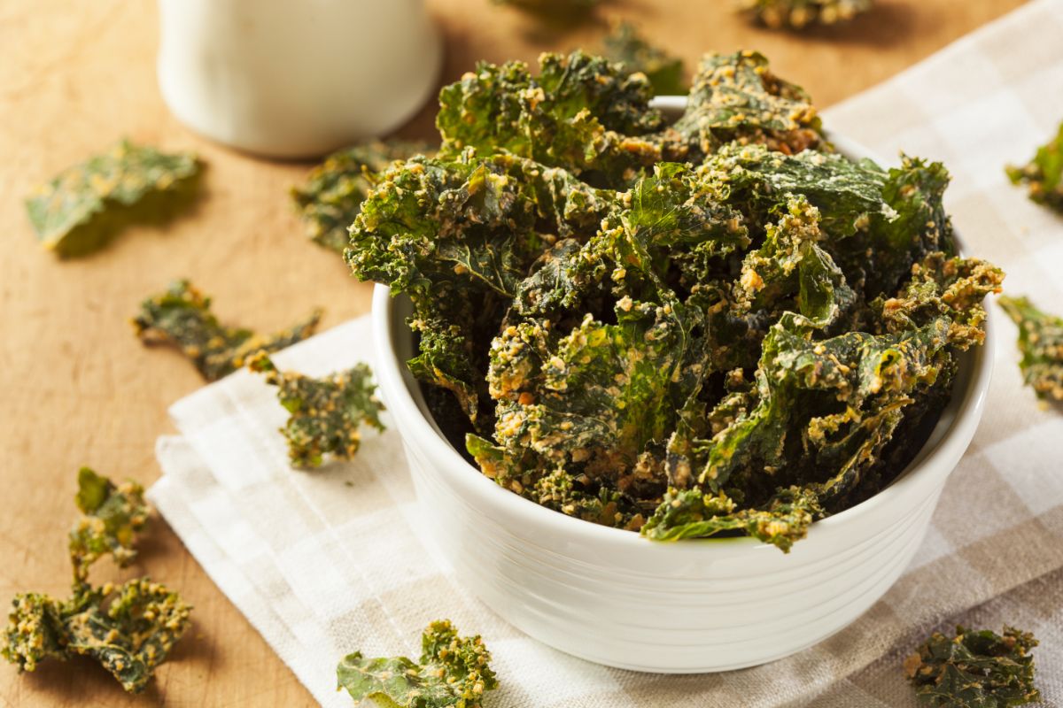 Seasoned dried kale chips are a healthy snack packed with nutrition
