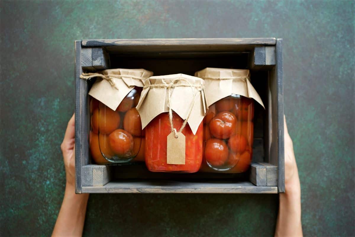 A nice gift box of homemade tomato sauce and stewed tomatoes
