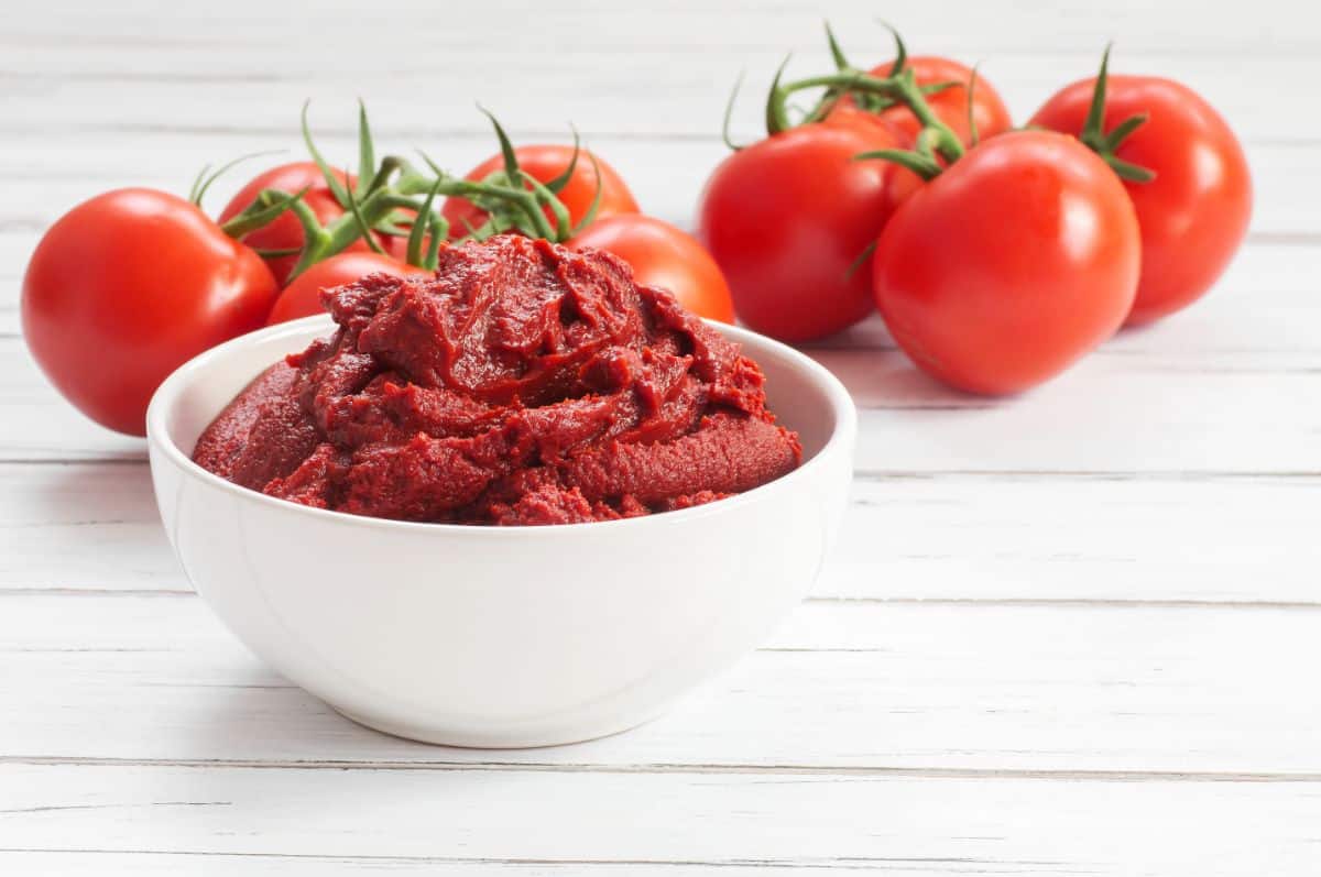 Homemade tomato paste in a bowl