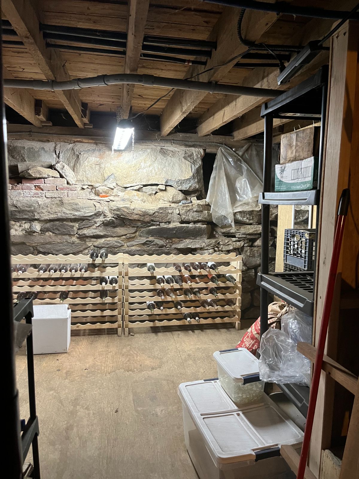 A cold storage room in a house basement