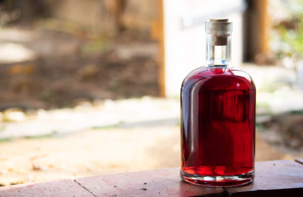 A bottle of nicely cleared homemade wine