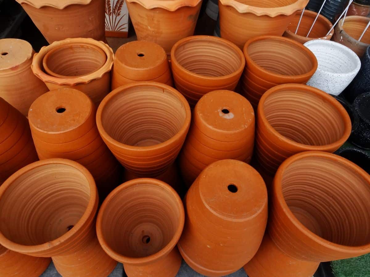 A stack of terracotta planters