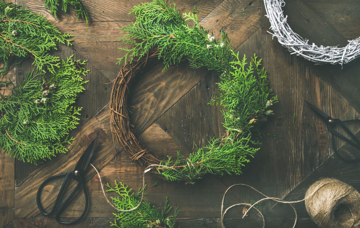 Wreaths made from shrub trimmings