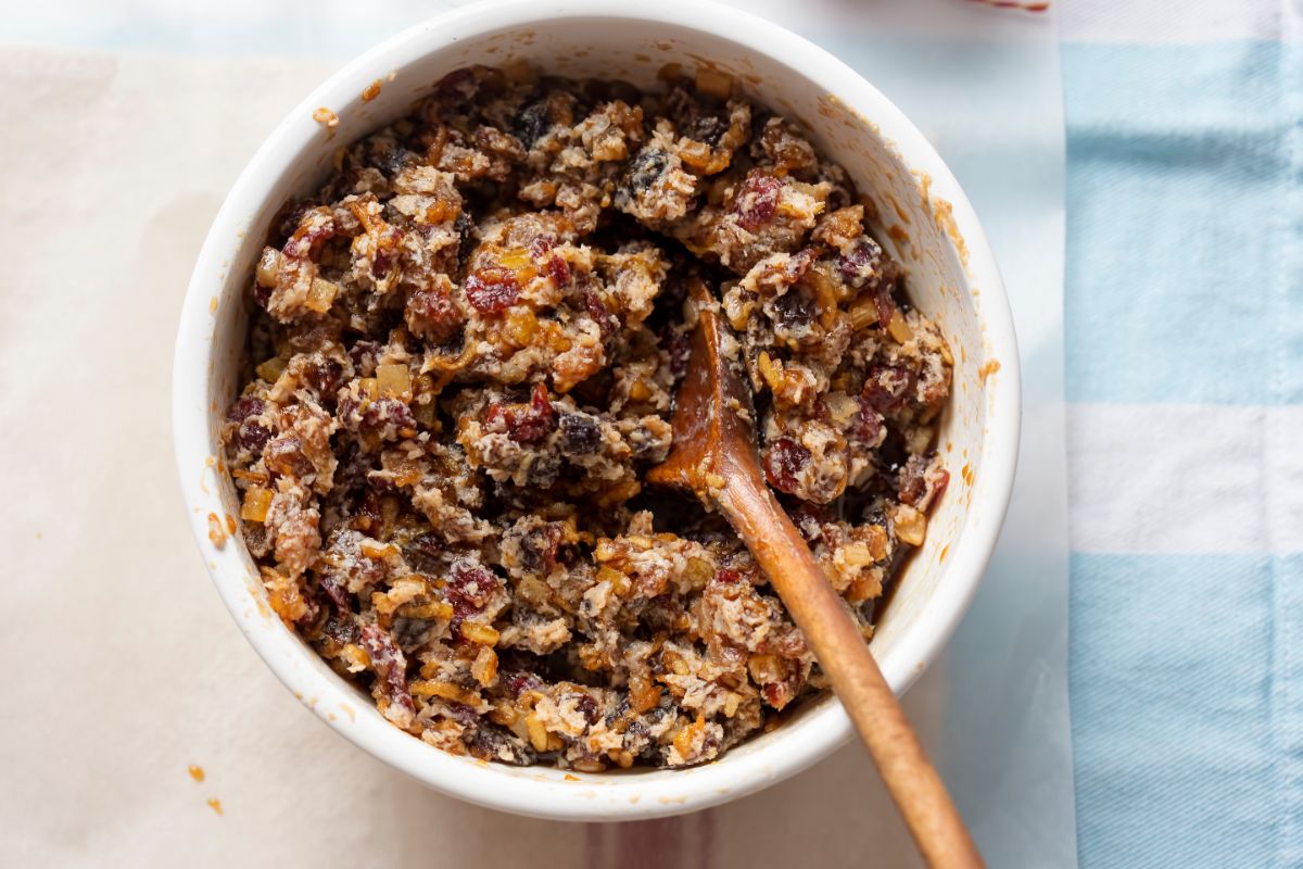 Stirring homemade suet cakes for birds