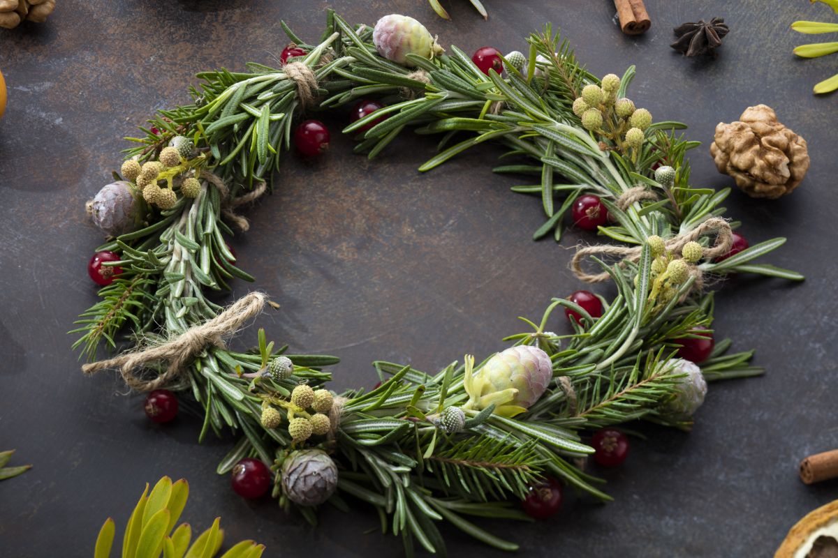 A wreath made from various herbs