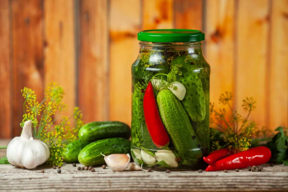 A jar of homemade pickles