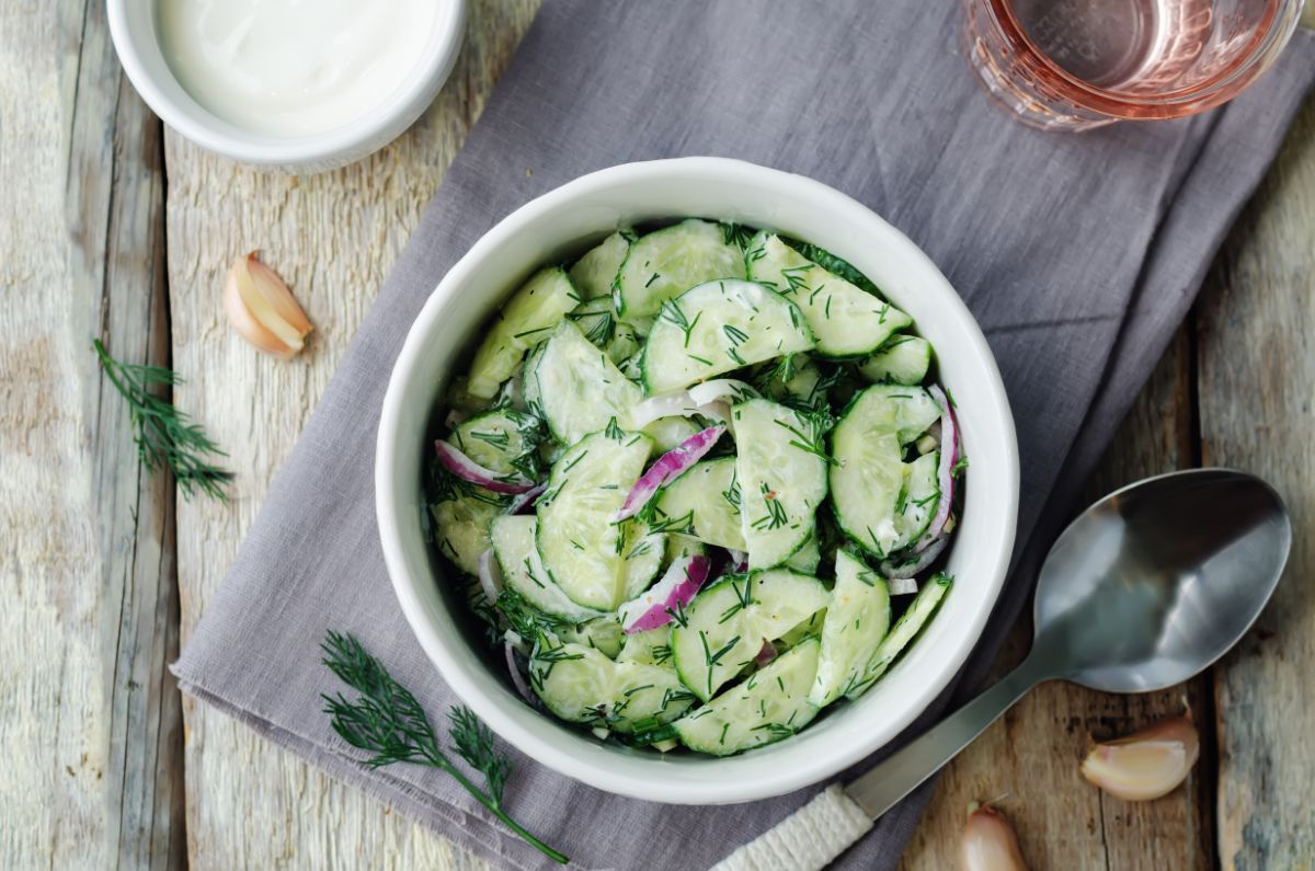 Cucumbers in a cucumber dill salad