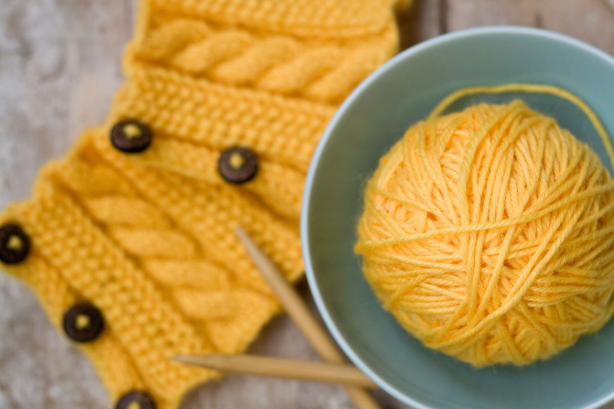 Yarn dyed yellow from dandelions