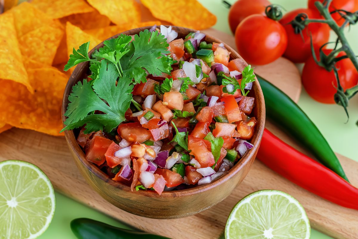 Fresh homemade salsa made from the produce of a square foot salsa garden