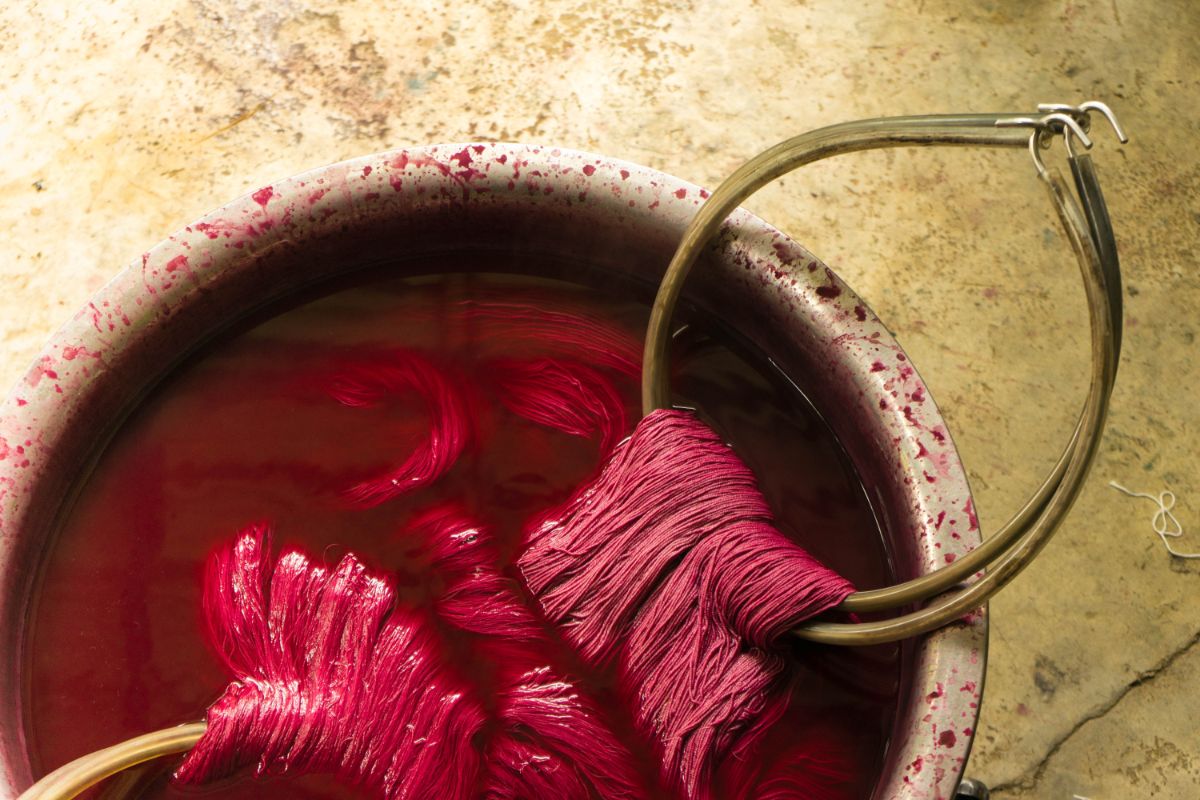 Yarn dyed red with radishes