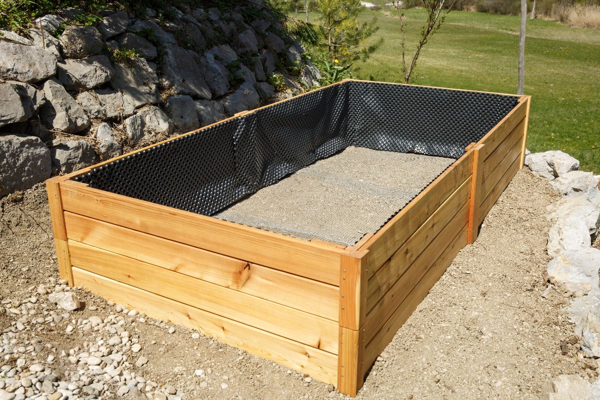 A new raised bed is set in full sun for growing a salsa garden