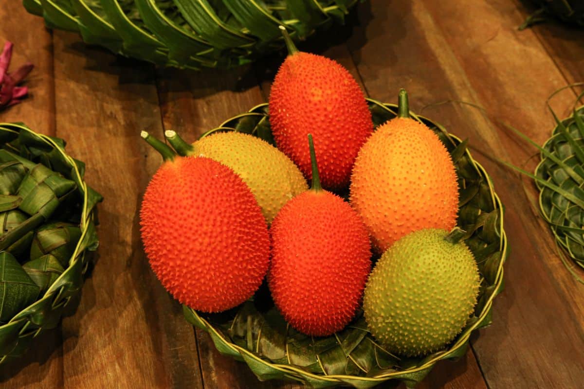 Orange and yellow spiky Gac melons