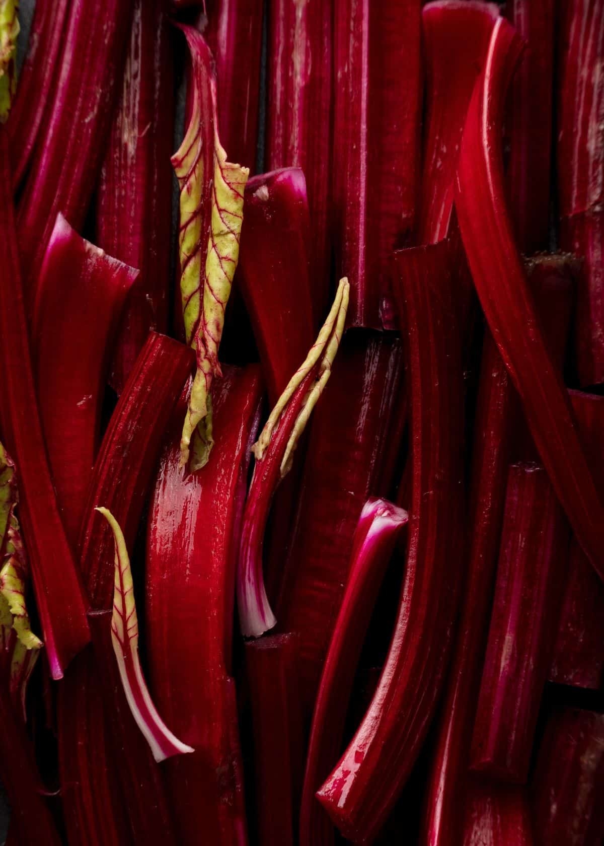 Red beet stems ready to cook