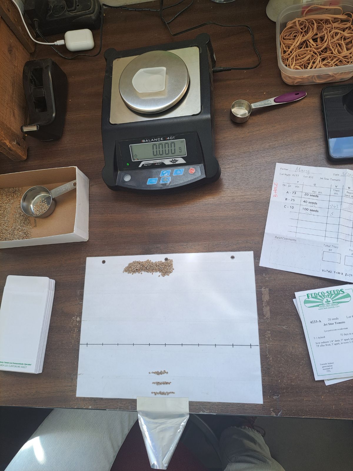 Seeds are counted and weighed at Fedco Seed Co