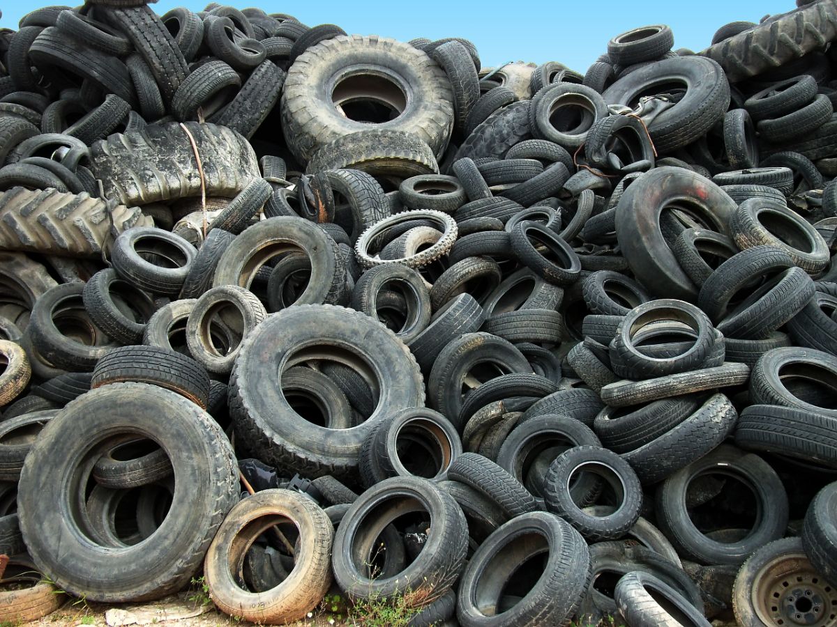 A pile of old tires for disposal