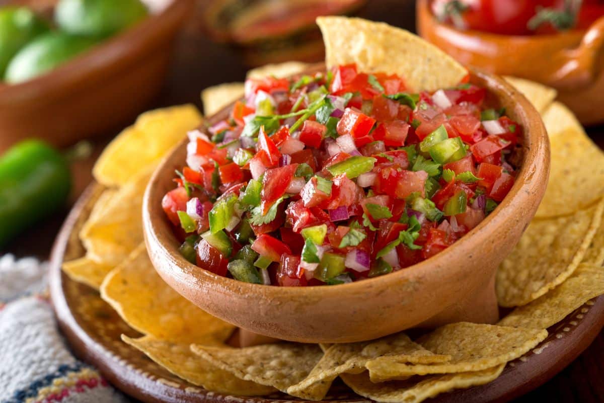 A bowl of homemade salsa