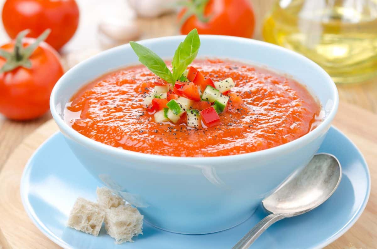 A bowl of fresh tomato gazpacho
