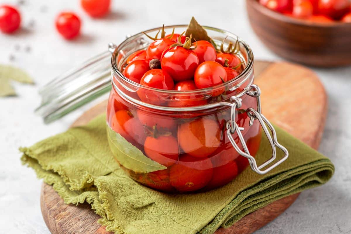Jarred pickled cherry tomatoes