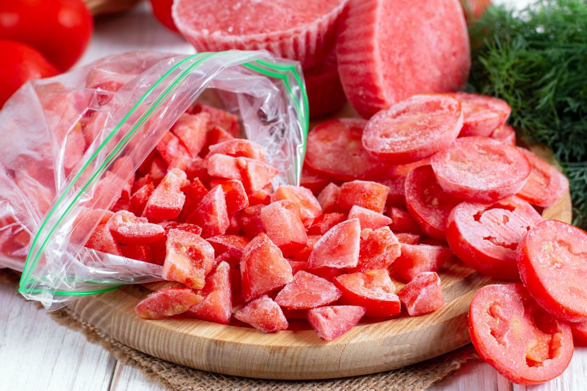 Diced and sliced tomatoes from the freezer