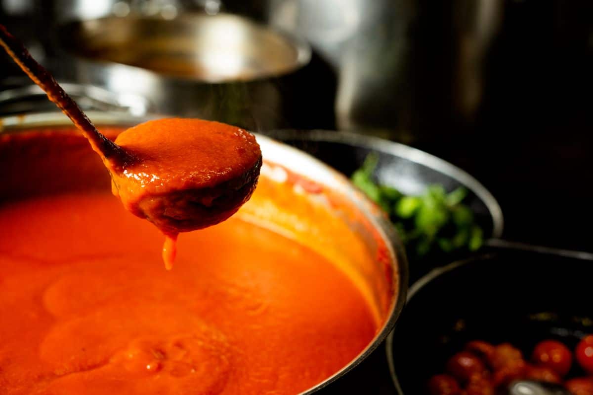 A large pan of fresh homemade tomato sauce