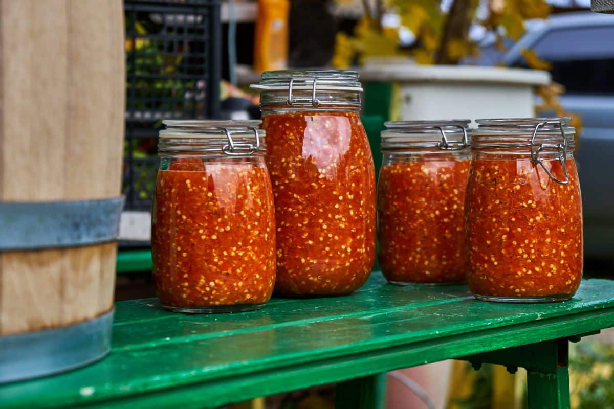 Jars of fermented hot pepper sauce